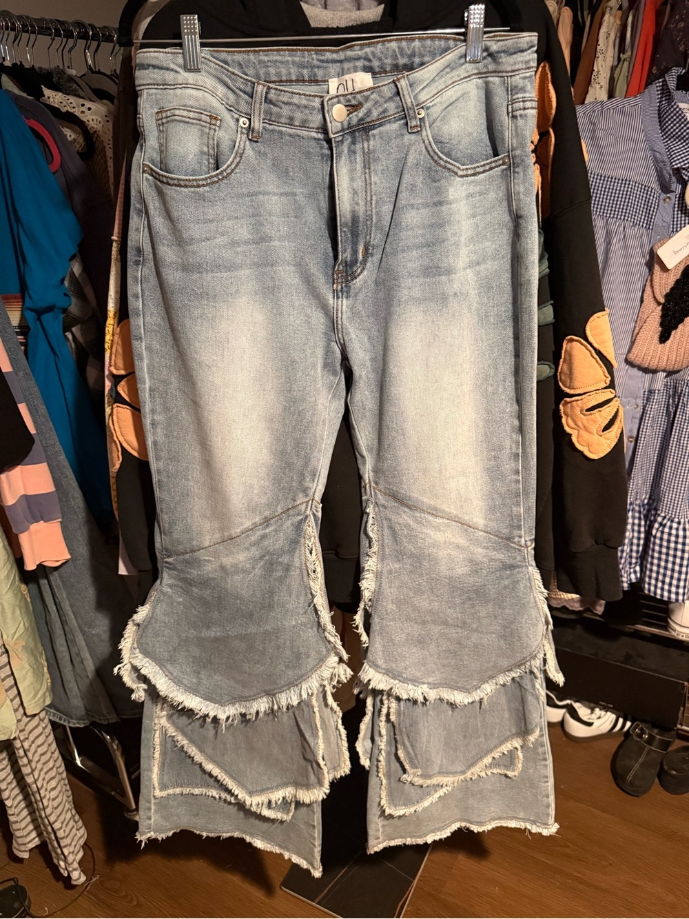 Oli & Hali Light Blue Tiered Fringed Wide-Leg Jeans